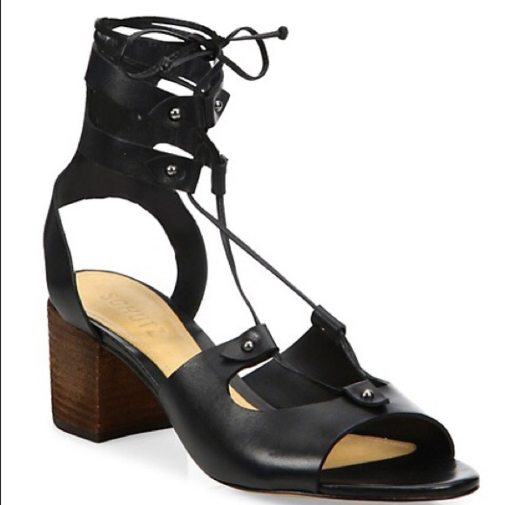Schutz Monik Leather Lace-Up Block Heel Sandals